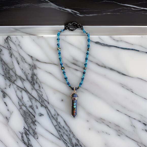Chakra Blue Lapis and Blue beads w black spacer beads  20 inches - Picture 1 of 2